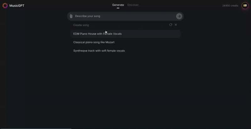 MusicGPT create music options