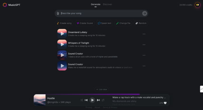 MusicGPT Dashboard Feature MusicGPT Dashboard Feature